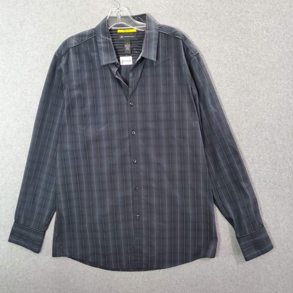 INC International Concepts Men Button Up Shirt Large Gray Plaid Slim Fit NWT
